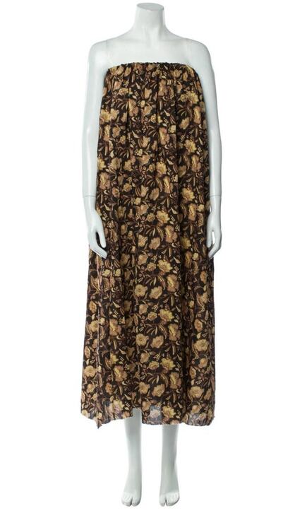 Matteau Dresses & Skirts - Matteau Strapless Midi Dress Linen Abstract Print Pockets Resort Minimalist 2